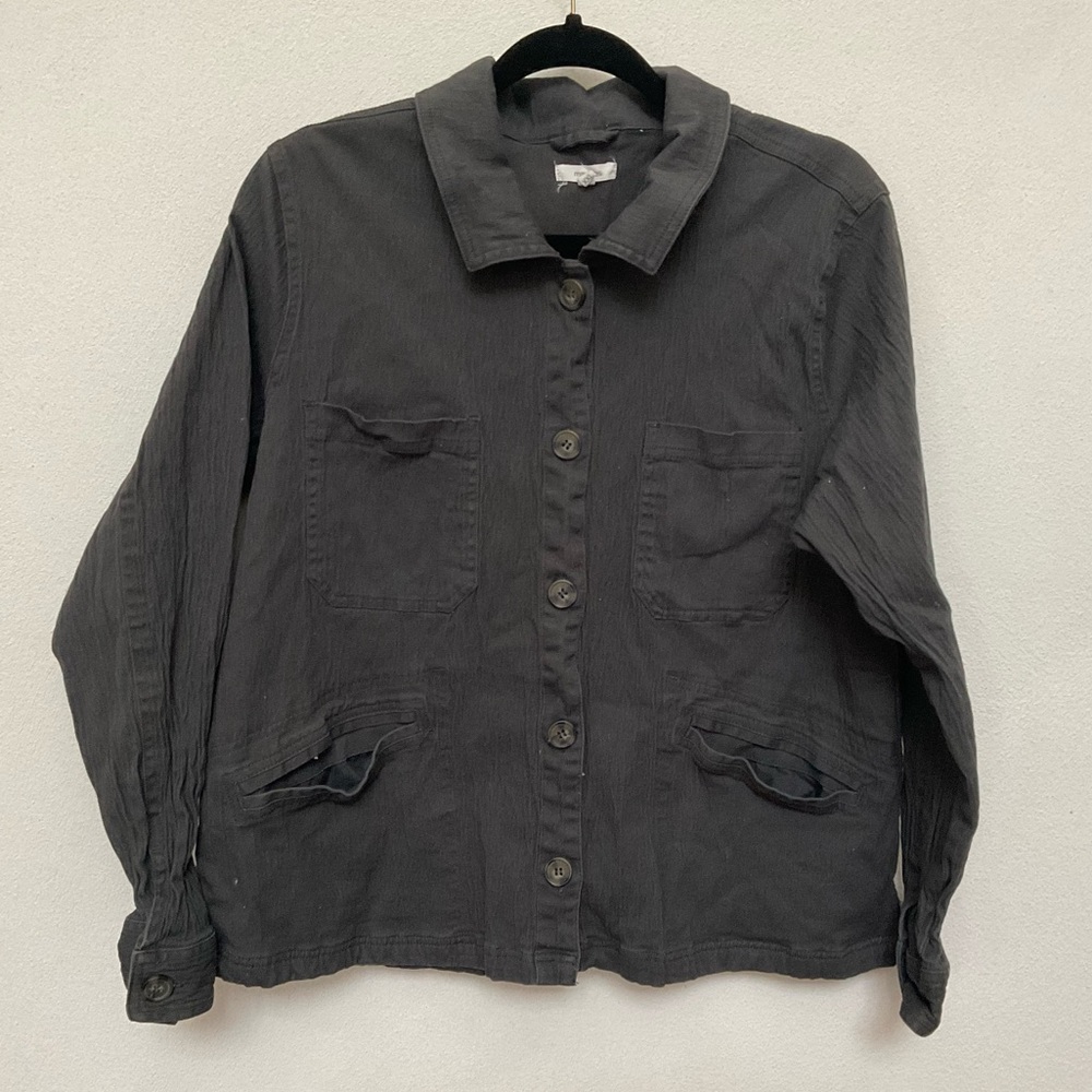 Maurices Dark Grey Button Front Collared Shacket … - image 1